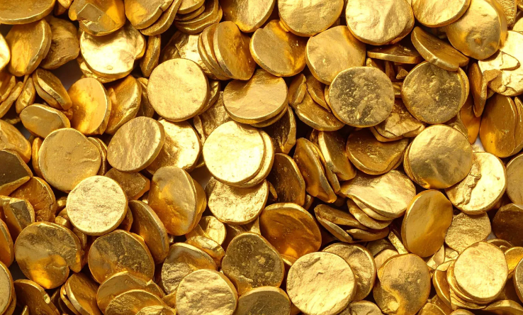 Closeup of gold coins