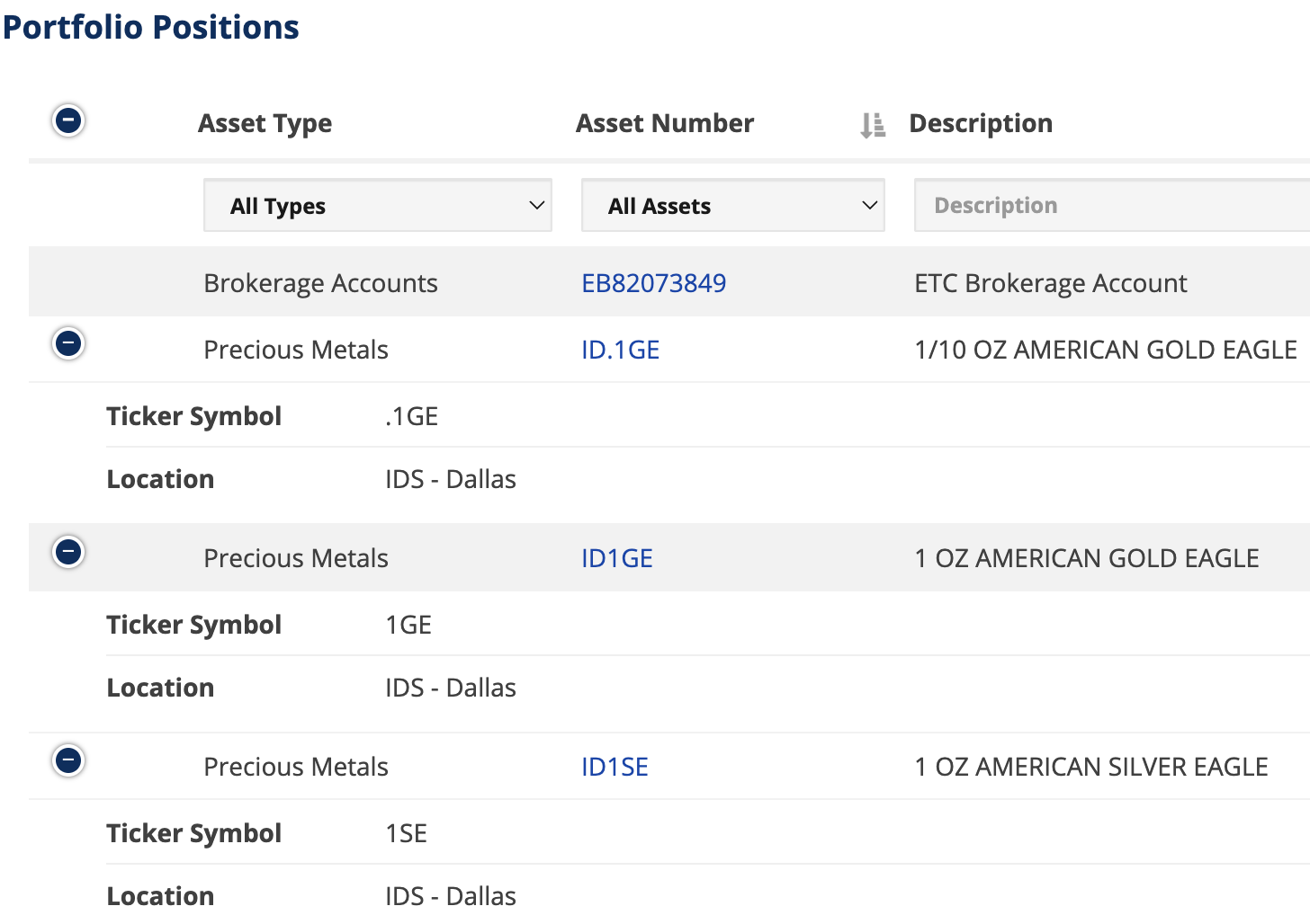 My Precious Metals Investments